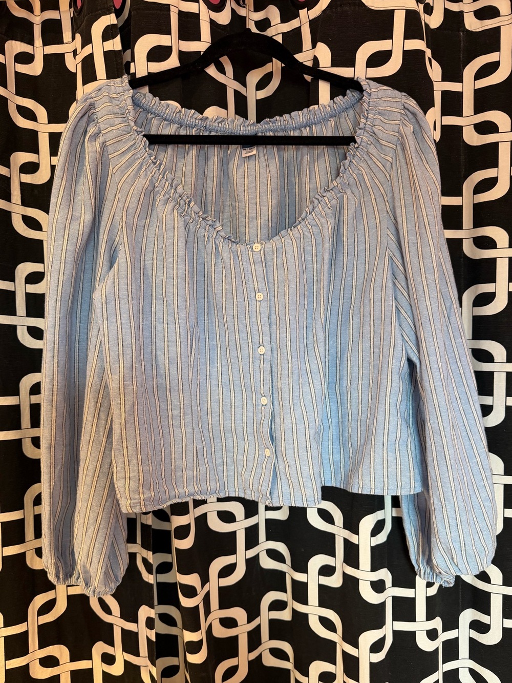 Blue Striped Linen-Blend Blouse